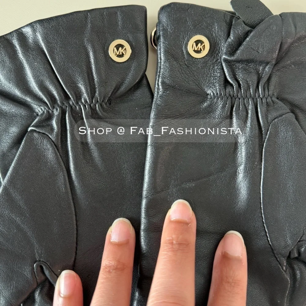 Michael Kors Black Leather Gloves with Chain Accent